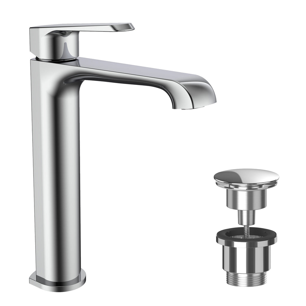 Lunaris Chrome Tall Mono Basin Mixer Tap with Universal Waste - Modern Deck Mounted Design