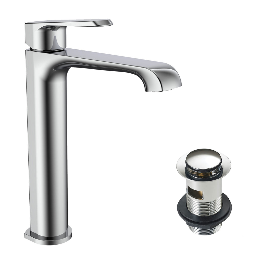 Lunaris Premium Chrome Tall Mono Basin Mixer Tap & Slotted Waste for Deck Mounting