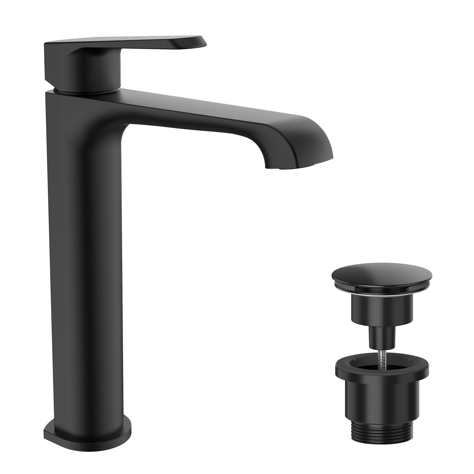 Lunaris Matt Black Tall Mono Basin Mixer Tap with Universal Pop-Up Waste
