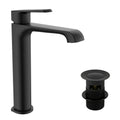 Lunaris Matt Black Tall Basin Mixer Tap with Slotted Waste - Deck Mounted for Modern Bathrooms