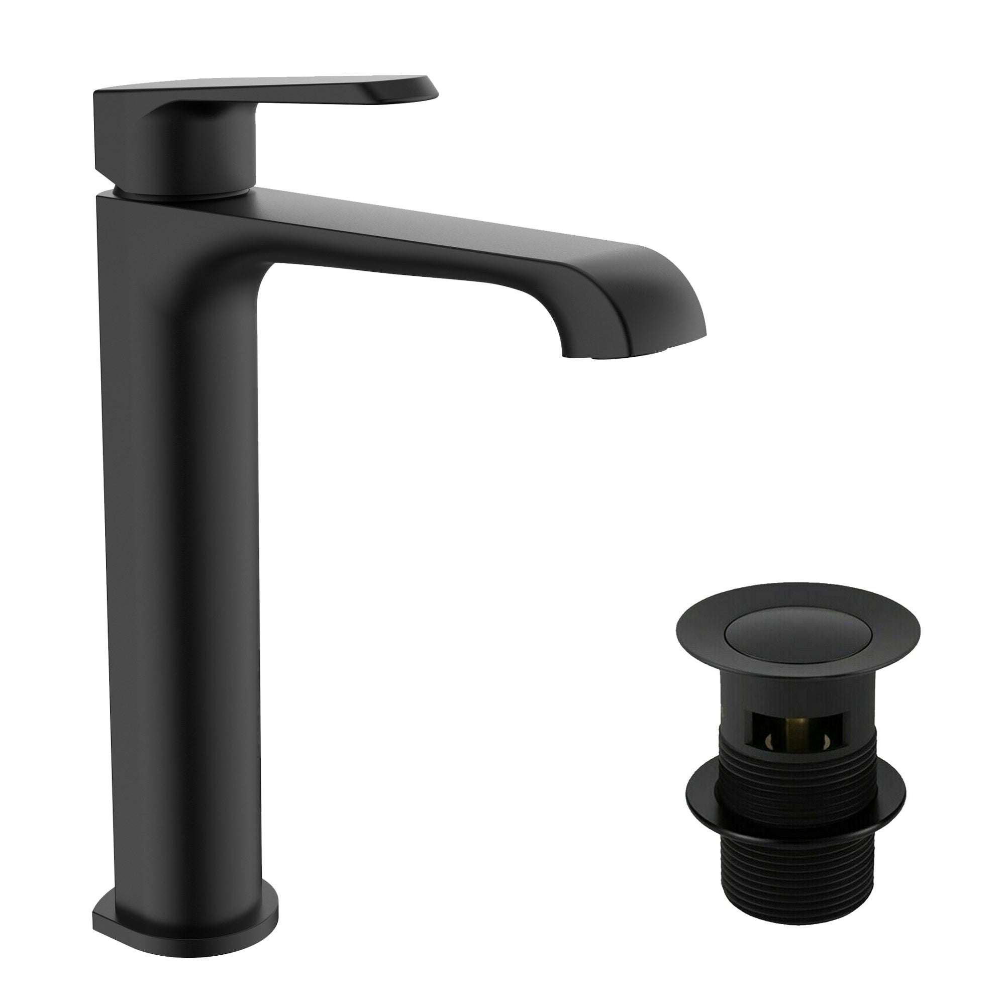 Lunaris Matt Black Tall Basin Mixer Tap with Slotted Waste - Deck Mounted for Modern Bathrooms