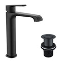 Lunaris Matt Black Tall Mono Basin Mixer Tap with Unslotted Waste - Perfect for Countertop Basins