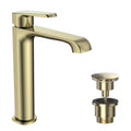 FNX Bathrooms Lunaris Brushed Brass Tall Mono Basin Mixer Tap with Universal Basin Waste - Deck Mounted