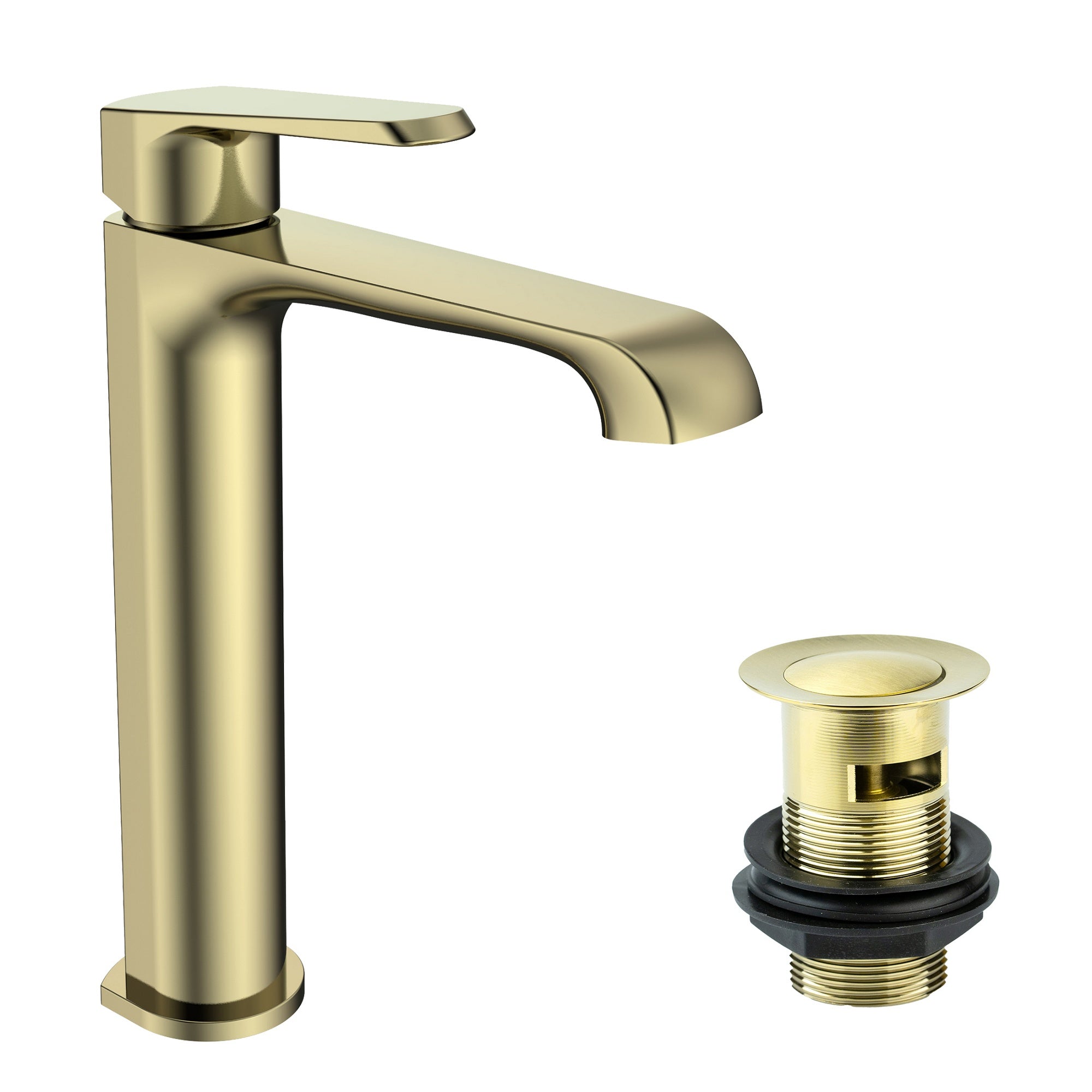Lunaris Tall Brushed Brass Deck-Mounted Mono Basin Mixer Tap with Slotted Waste