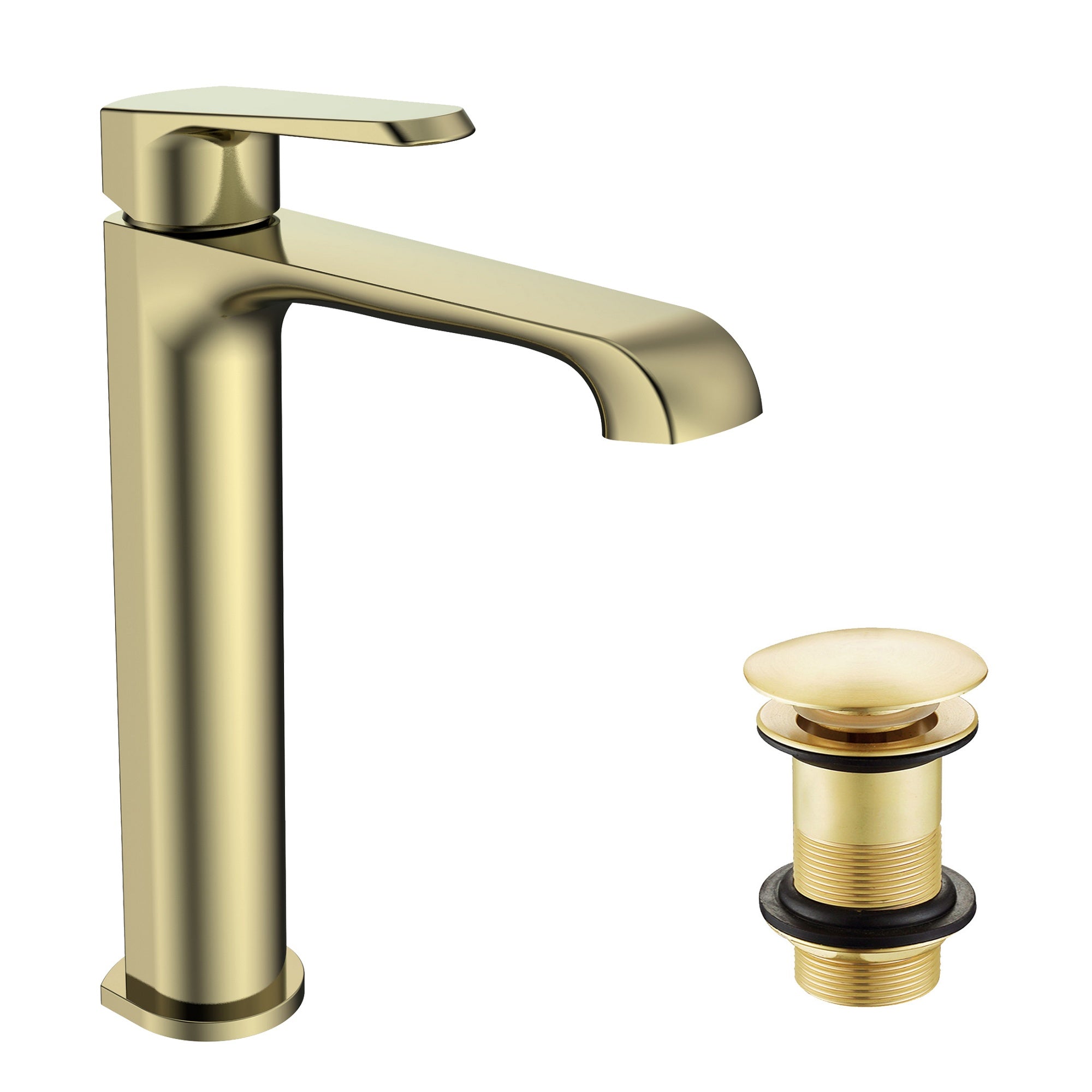 Lunaris Brushed Brass Tall Mono Basin Mixer Tap with Unslotted Waste - Deck Mounted