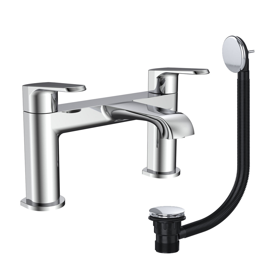 Lunaris Chrome Deck Mounted Bath Filler Mixer Tap with Matching Pop-Up Waste - Modern & Durable Design