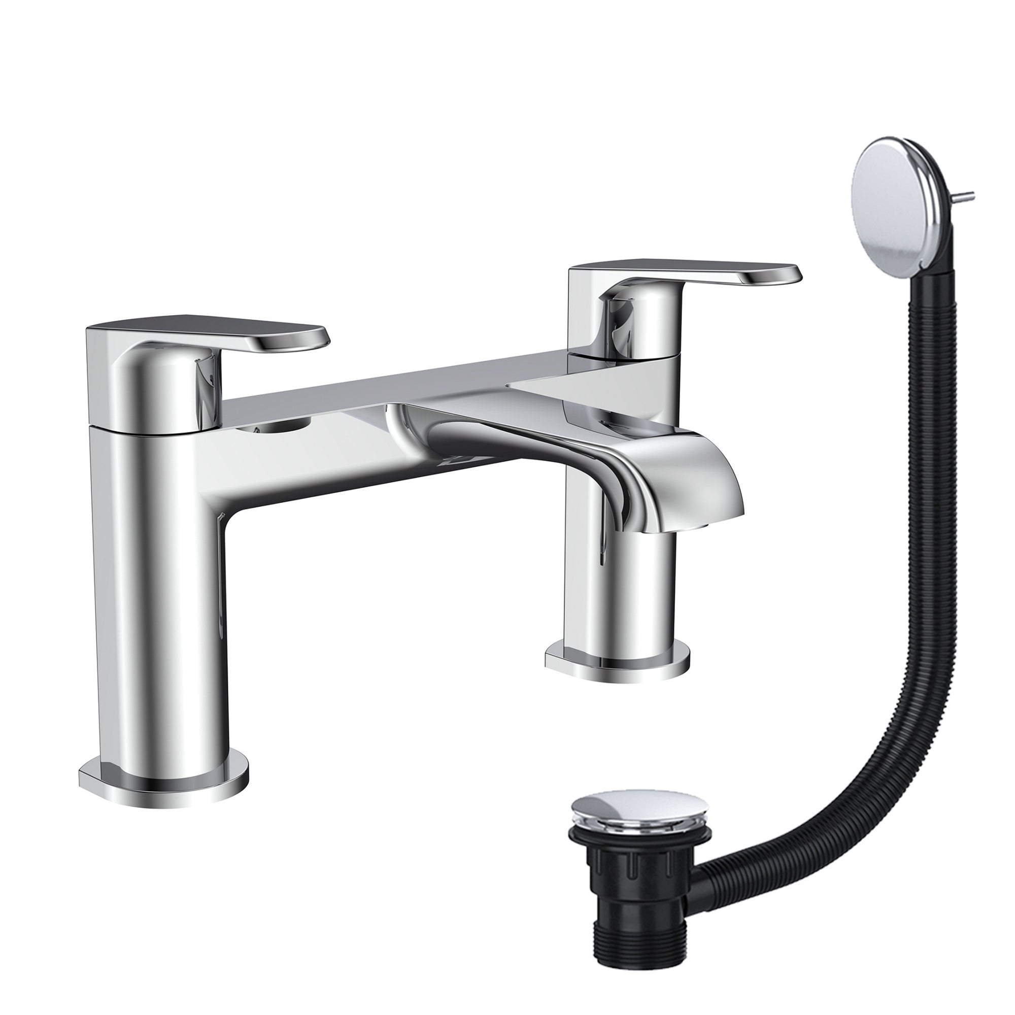 Lunaris Chrome Deck Mounted Bath Filler Mixer Tap with Matching Pop-Up Waste - Modern & Durable Design