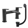 Lunaris Matt Black 2-Hole Deck Mounted Bath Filler Mixer Tap with Matching Waste