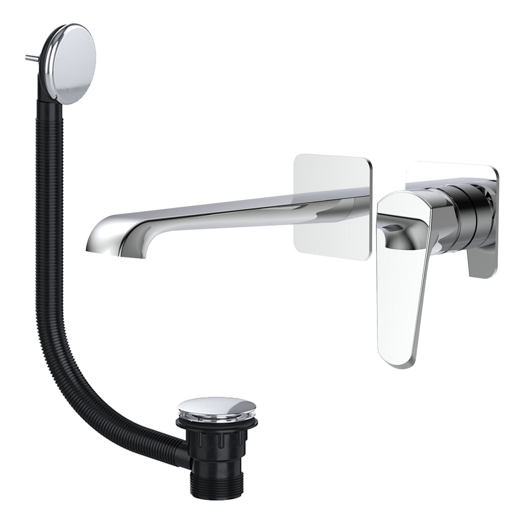 Lunaris Chrome Wall-Mounted Bath Filler Tap with Matching Waste
