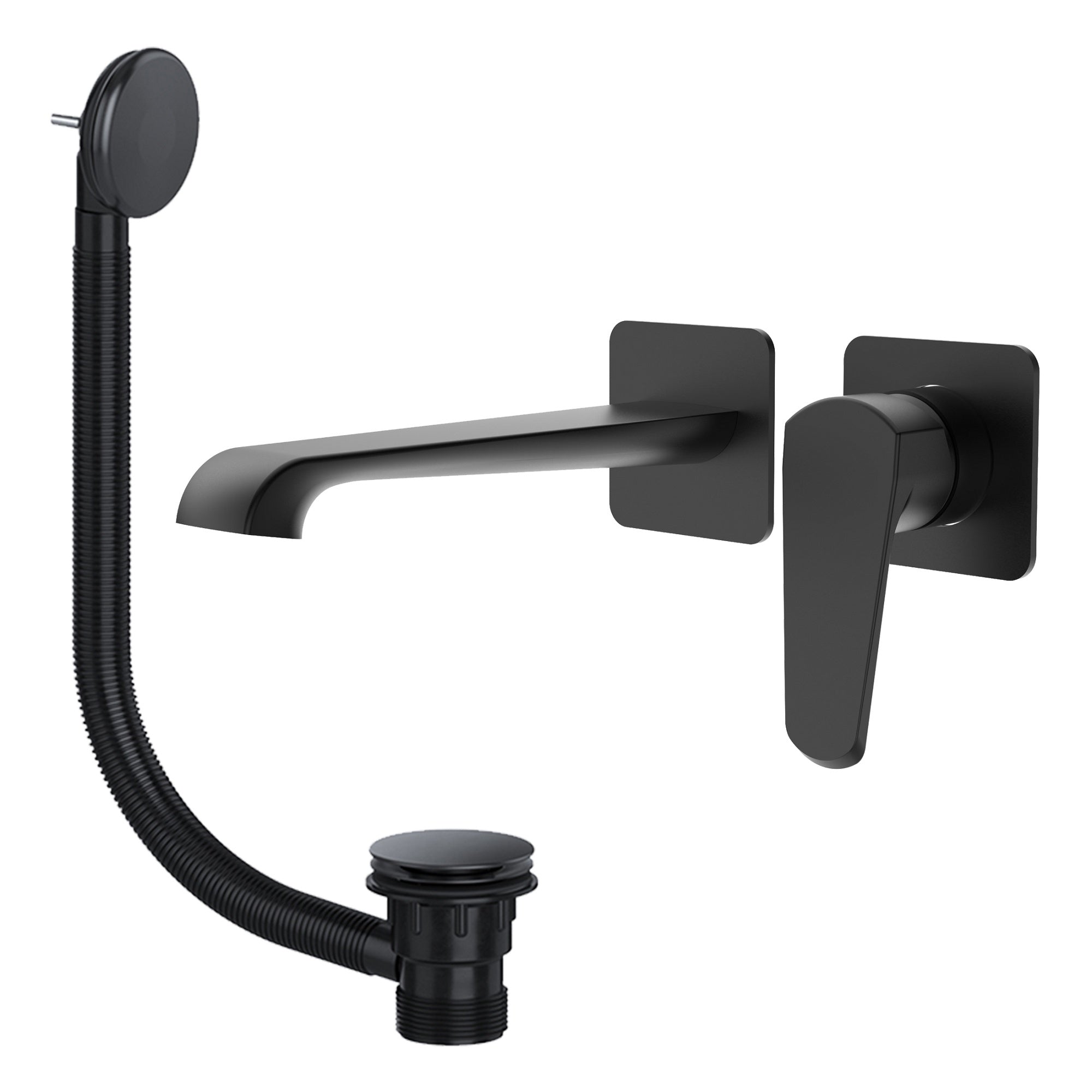 Lunaris Matt Black Wall Mounted Bath Filler & Waste Kit - Sleek, Space-Saving Design for Modern Bathrooms