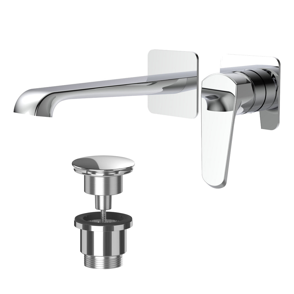 Lunaris Chrome Wall-Mounted Basin Mixer Tap & Universal Waste - Modern DIY Bathroom