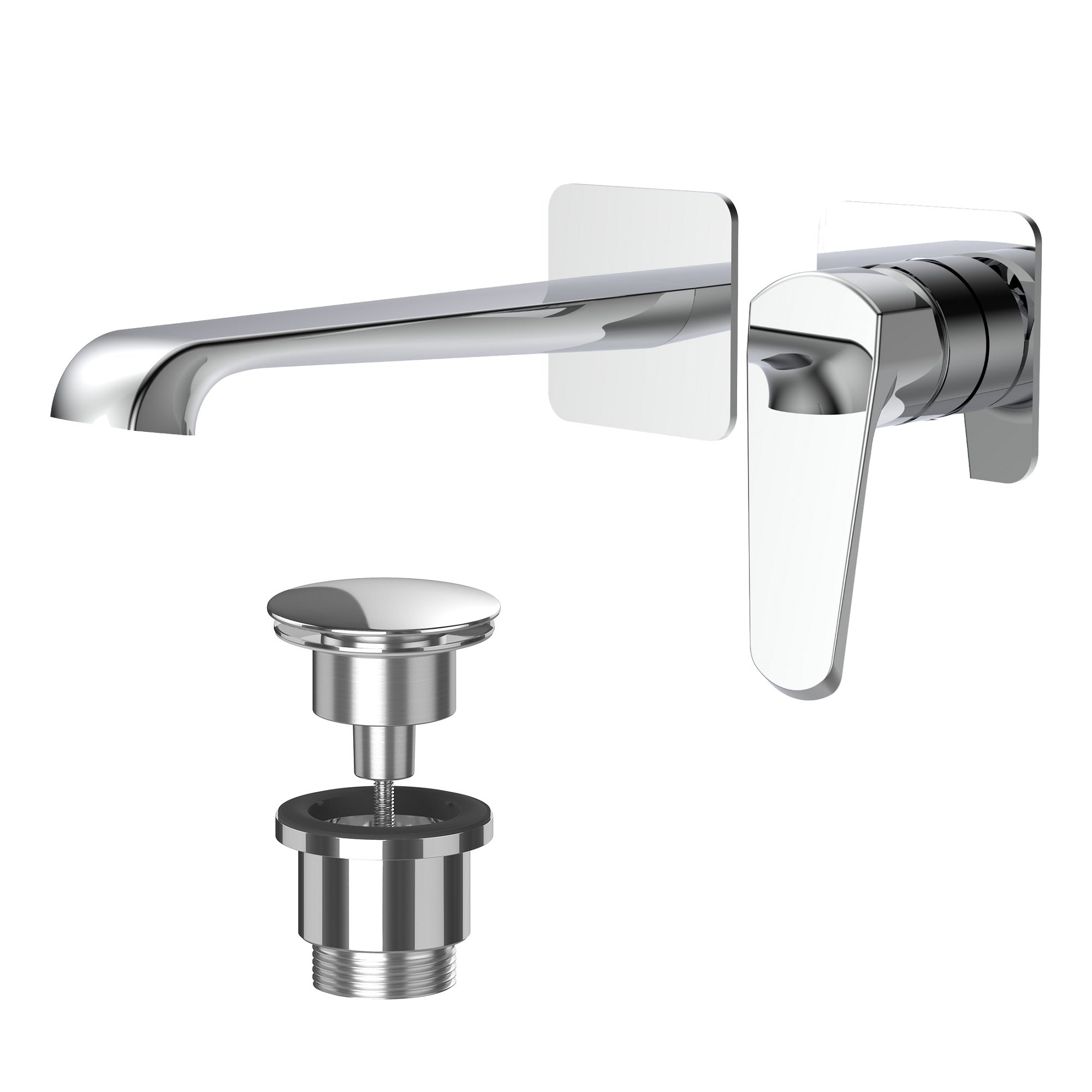 Lunaris Chrome Wall-Mounted Basin Mixer Tap & Universal Waste - Modern DIY Bathroom