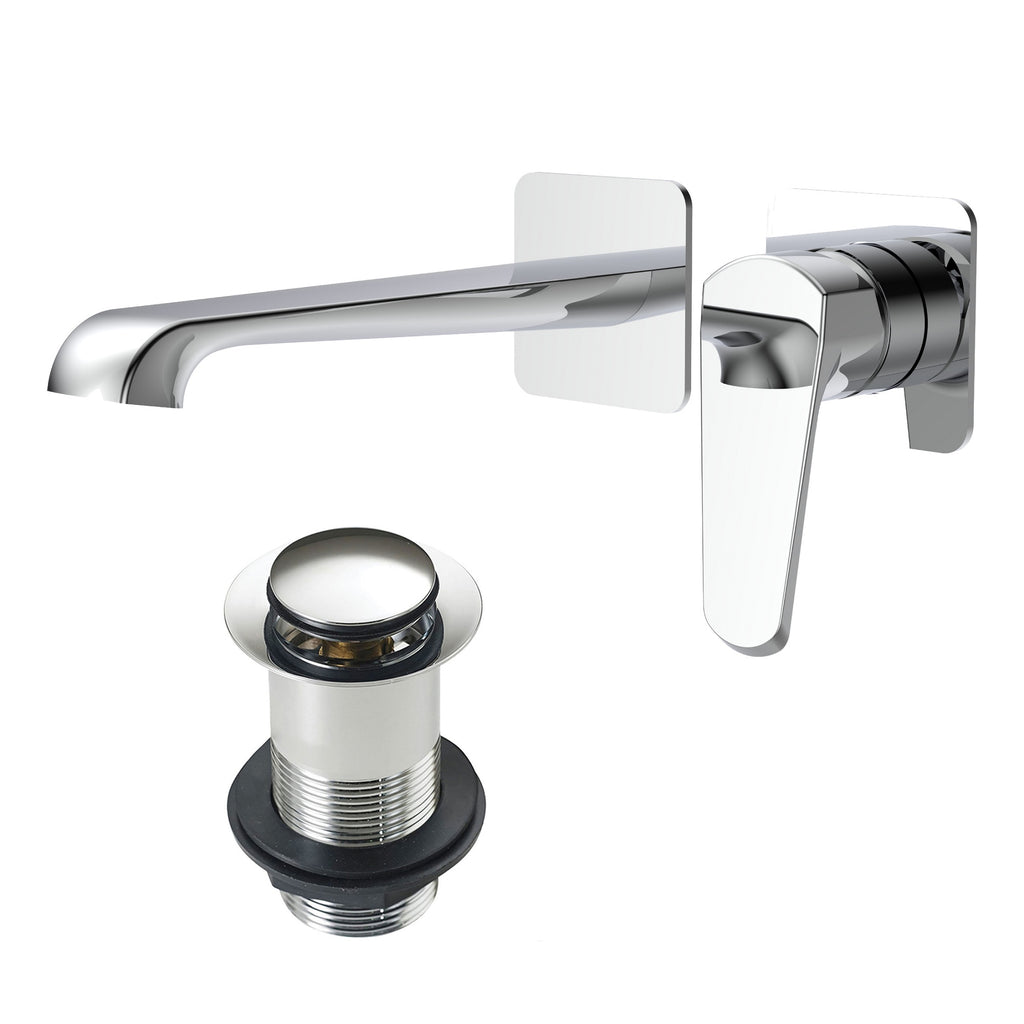 Lunaris Wall-Mounted Basin Mixer Tap & Unslotted Waste in Polished Chrome