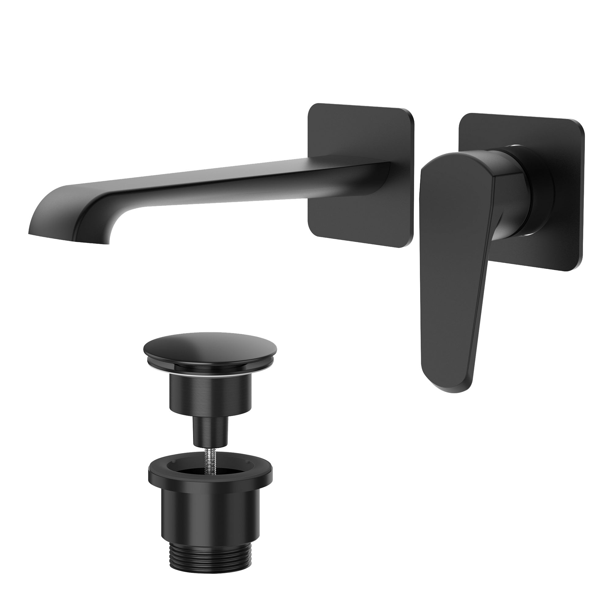 Lunaris Matt Black Wall Mounted Basin Mixer Tap with Universal Waste & 35mm Ceramic Cartridge