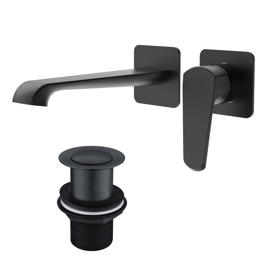 Lunaris Matt Black Wall-Mounted Basin Mixer Tap & Unslotted Waste Set