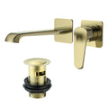 Lunaris Brushed Brass Wall-Mounted Basin Filler Mixer Tap & Slotted Basin Waste for Overflow Basins