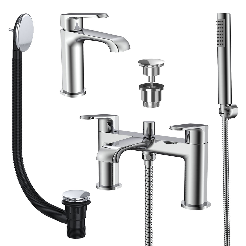 Lunaris Chrome Bath Shower & Mono Basin Mixer Tap Set with Matching Wastes