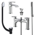 Lunaris Chrome Bath Shower & Mono Basin Mixer Tap Set with Matching Wastes
