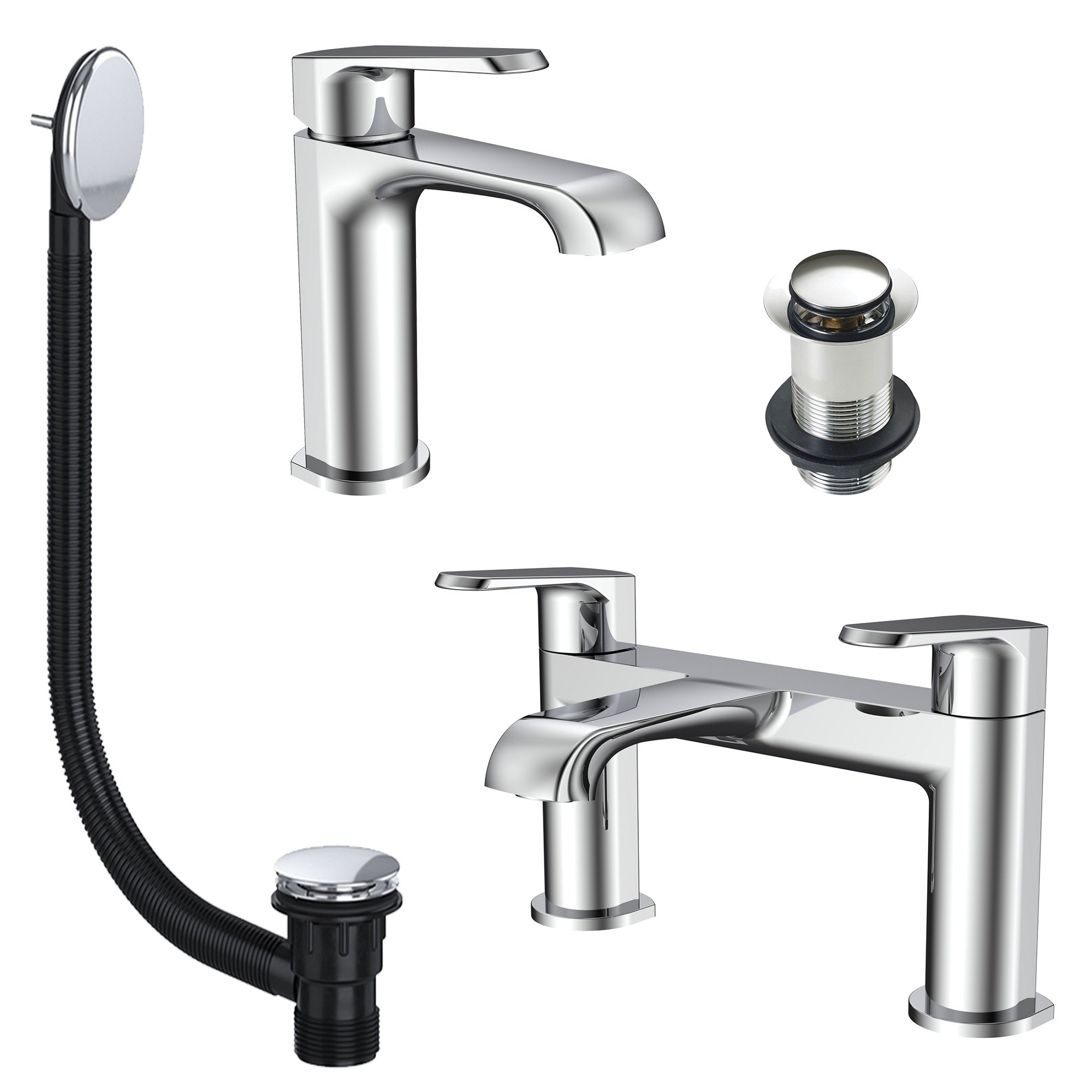 Lunaris Chrome Bath & Basin Mixer Tap Set with Wastes, Modern DIY Bathroom Upgrade