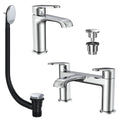 Lunaris Modern Chrome Bath & Basin Tap Set with Wastes - Filler & Mini Mono Mixer