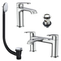 FNX Bathrooms Lunaris Chrome Bath Filler & Mini Mono Basin Mixer Tap Set with Wastes