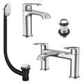 Lunaris Chrome Bath & Basin Tap Set with Wastes - Modern Mixer, Filler & Drain Kit for DIY Bathroom Upgrade