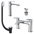 Lunaris Chrome Bath & Tall Basin Mixer Tap Set with Filler & Coordinated Wastes