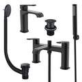 Lunaris Matt Black Bathroom Tap Set with Bath Shower Mixer, Mini Mono Basin Mixer, and Coordinated Wastes