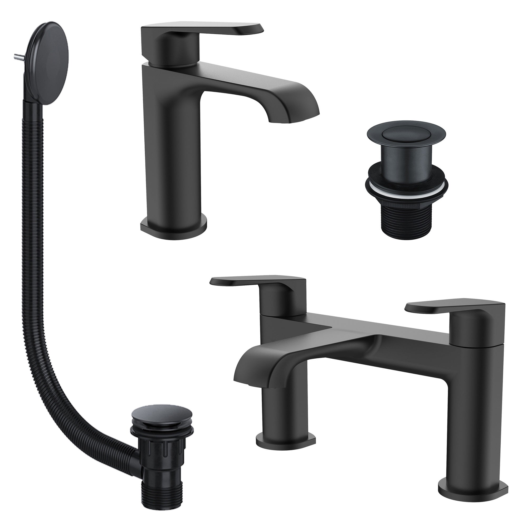 Lunaris Matt Black Bath & Basin Tap Set with Matching Wastes - Contemporary & Durable