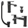 Lunaris Matt Black Bath & Basin Mixer Tap Set with Wastes