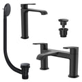 Lunaris Matt Black Bath Filler & Tall Mono Basin Mixer Tap Set with Matching Wastes