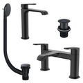 Lunaris Matt Black Bathroom Tap Set: Bath Filler, Tall Mono Basin Mixer & Matching Wastes