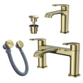 Lunaris Brushed Brass Bath Filler & Mini Mono Basin Mixer Tap Set with Matching Wastes