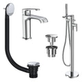 Lunaris Chrome Freestanding Bath Shower Mixer & Mono Basin Tap Set with Wastes