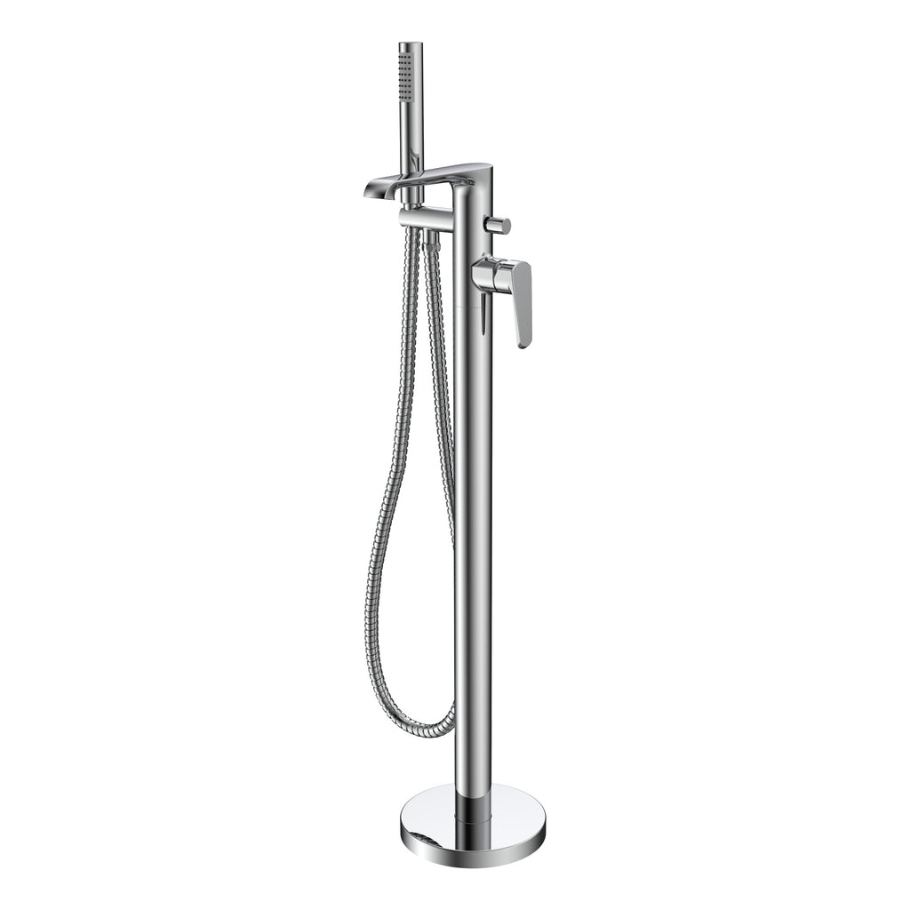 Lunaris Chrome Freestanding Bath Shower Mixer & Deck-Mounted Basin Tap Set with Matching Wastes