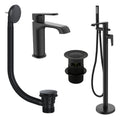 Lunaris Matt Black Freestanding Bath & Mini Basin Tap Set with Wastes