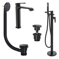 Lunaris Matt Black Freestanding Bath Shower Mixer & Tall Basin Tap Set with Wastes