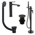 Lunaris Matt Black Freestanding Bath & Tall Basin Mixer Tap Set with Wastes - Modern DIY Bathroom