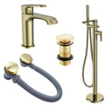 Lunaris Brushed Brass Freestanding Bath Shower & Mono Basin Mixer Tap Set with Matching Wastes