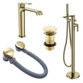 Lunaris Brushed Brass Freestanding Bath & Tall Basin Mixer Tap Set with Matching Wastes
