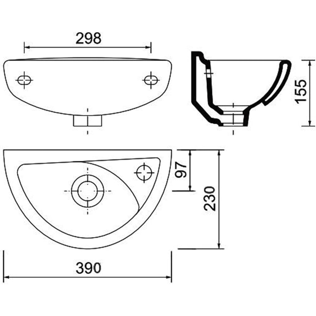 Compact Wall Hung Basin Sink with Brushed Brass Mono Mixer Tap, Slotted Waste & Bottle Trap Set - Ideal for Cloakrooms
