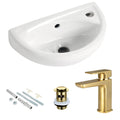 FNX Bathrooms Compact Wall Hung Basin with Brushed Brass Mono Mixer & Slotted Waste Set