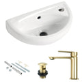 Space-Saving Wall-Hung Cloakroom Basin & Brushed Brass Blade Mixer Tap with Slotted Waste