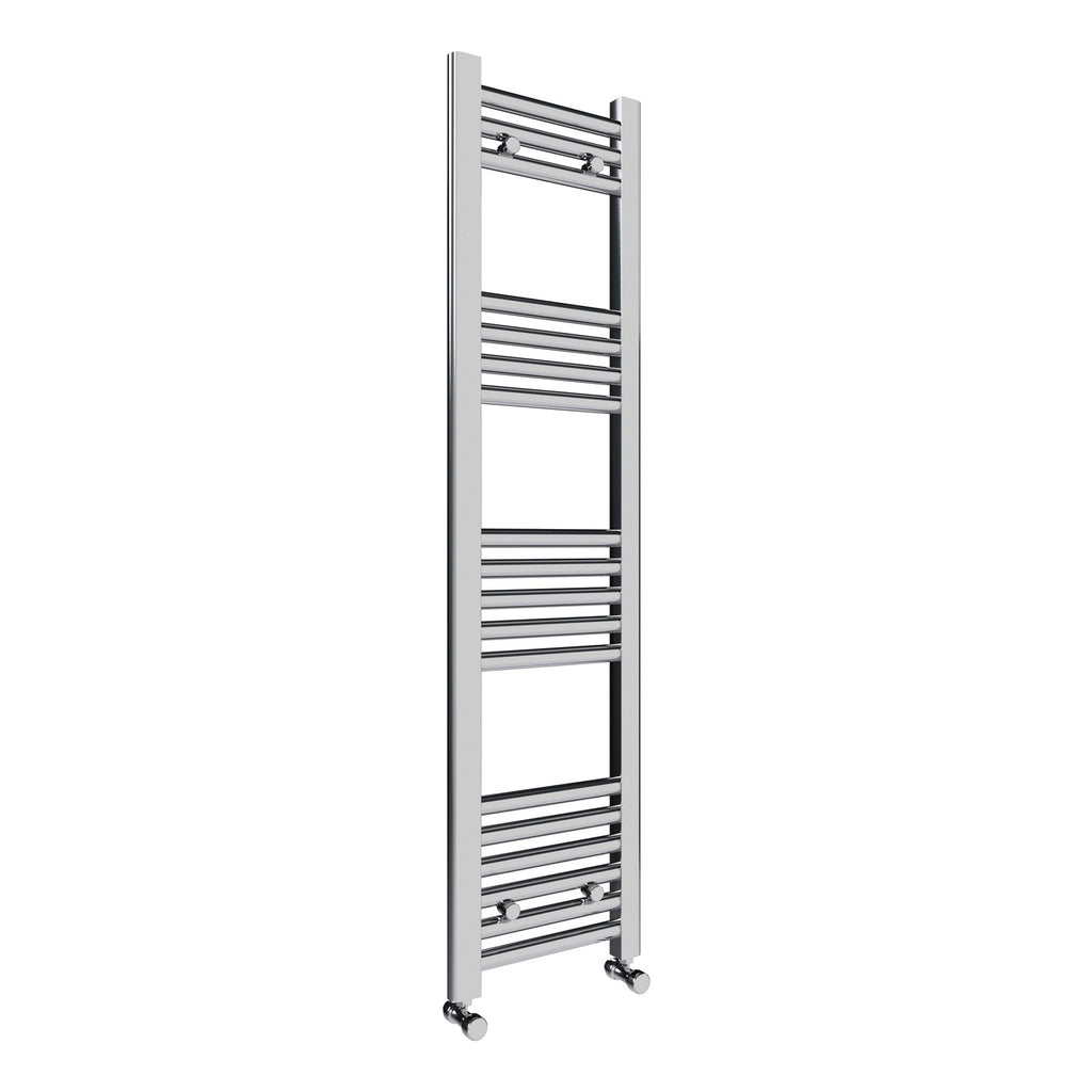 Chrome Straight Heated Towel Rail Radiator 300x1200mm with Thermostatic Valves & Pipe Covers
