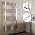 Chrome Straight Heated Towel Rail Radiator 600x800 with Corner Thermostatic Valves & Pipe Covers - Perfect for Bathrooms