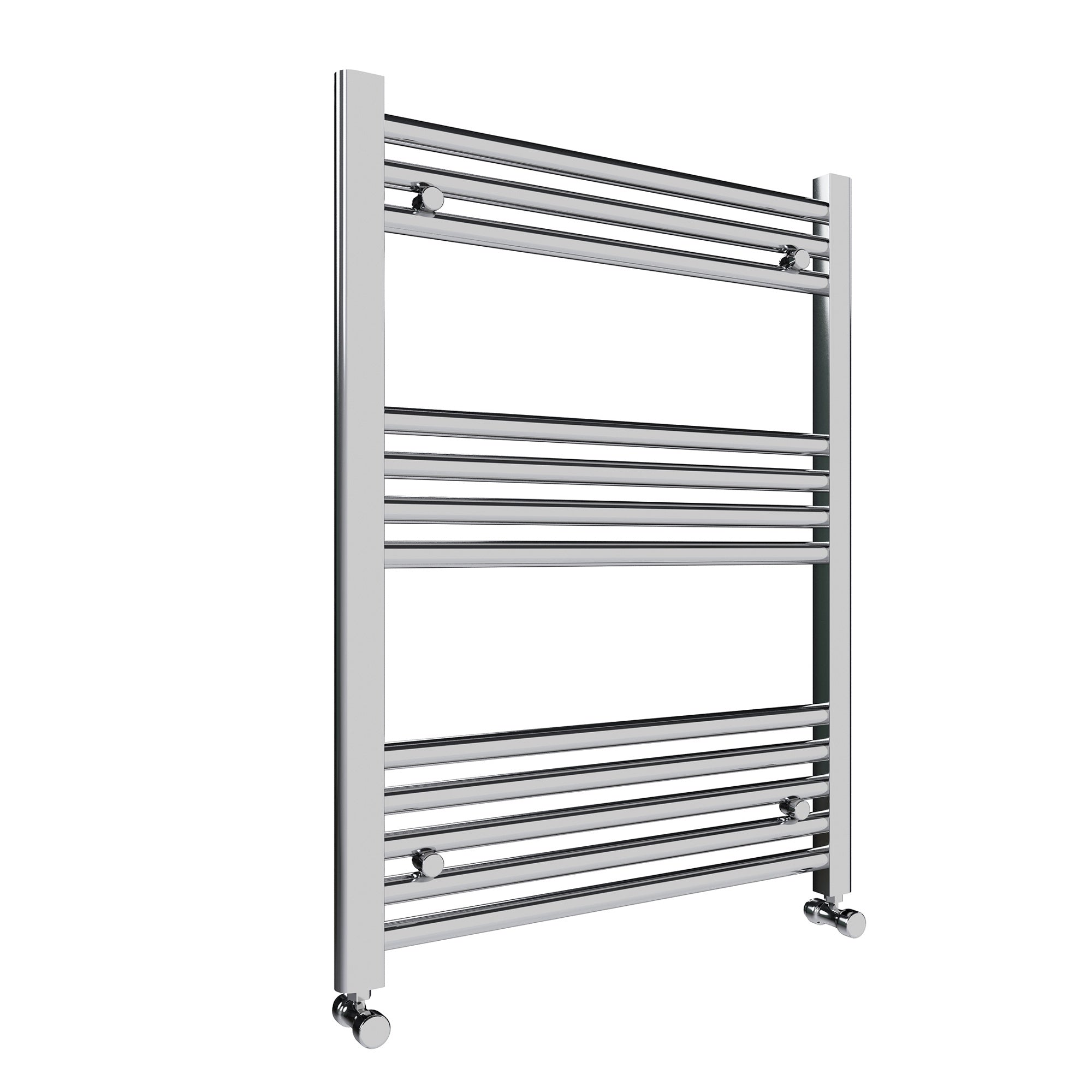Chrome Straight Heated Towel Rail Radiator 600x800 with Corner Thermostatic Valves & Pipe Covers - Perfect for Bathrooms