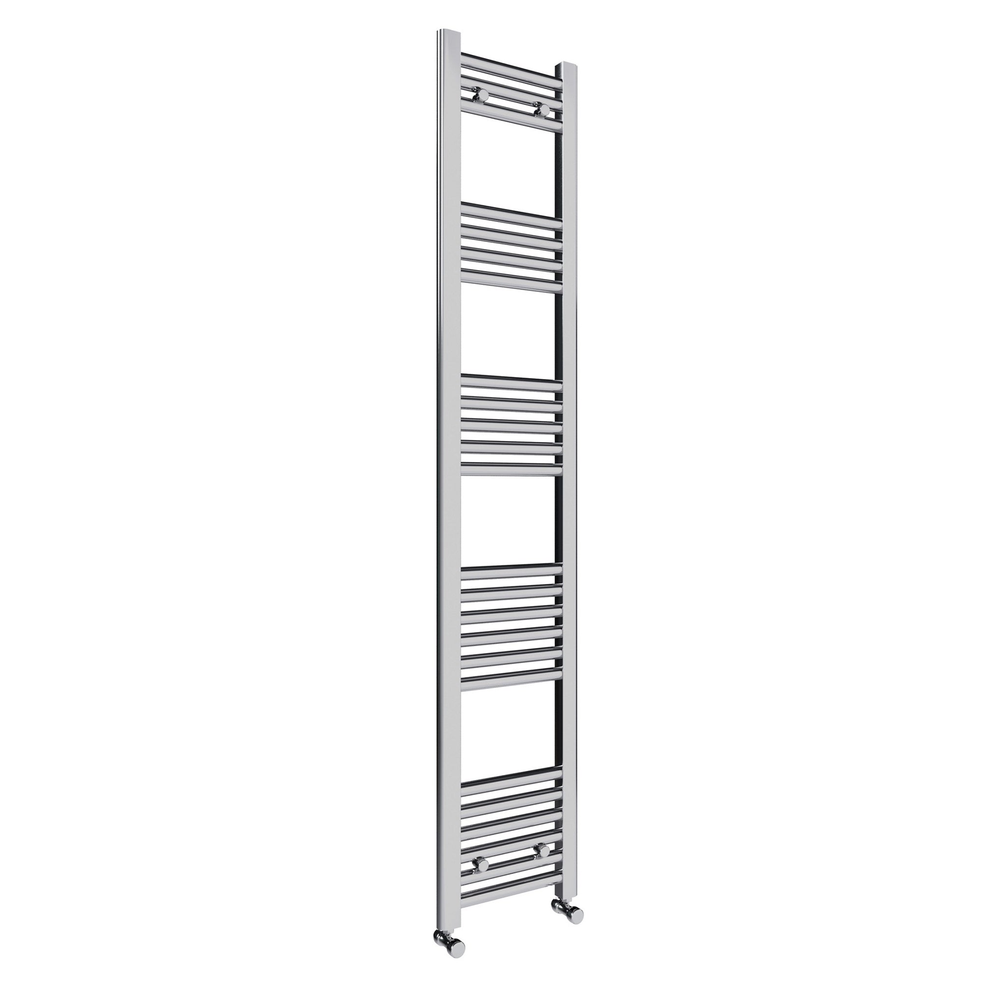 Chrome Straight Heated Towel Rail Radiator 300x1600mm with Angled Manual Valves & Pipe Covers