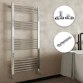 Luxury Chrome Straight Heated Towel Rail Radiator 400x1400mm with Corner Manual Valves & Matching Pipe Covers