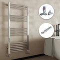 FNX 300x1400 Chrome Straight Heated Towel Rail with Dual Fuel TRV Corner Valves & Pipe Covers