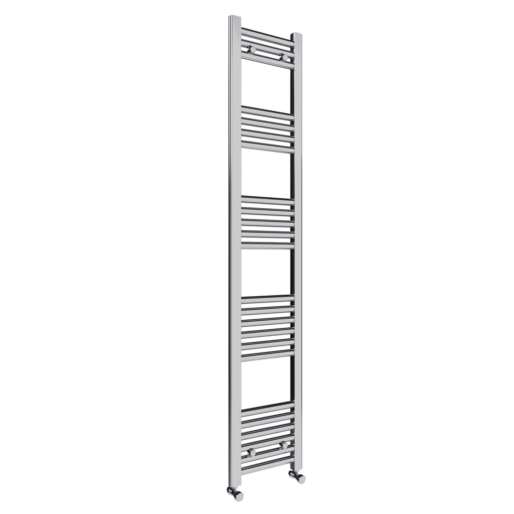 Modern Chrome Straight Heated Towel Rail Radiator 300x1600mm - Dual Fuel, Thermostatic Corner Valves & Pipe Covers